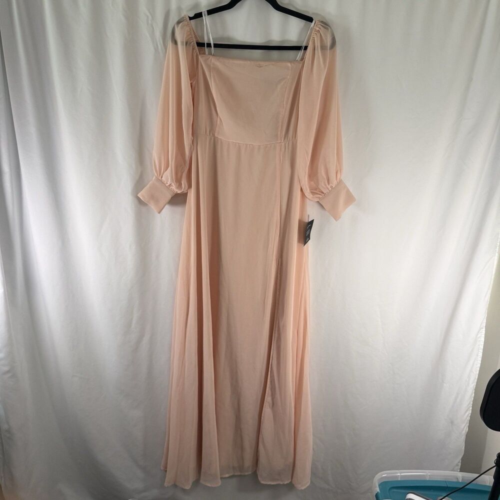 New Lulu's Maxi Dress Women's Medium Blush Pink Sheer Balloon Sleeve Off Shoulde